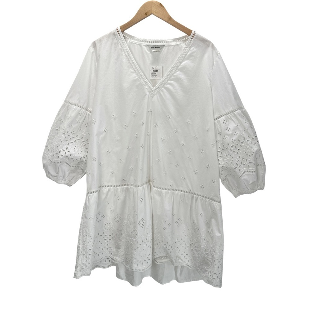 Club Monaco White Eyelet Cotton Tunic Dress Robe Coverup Resort Minimalist XL